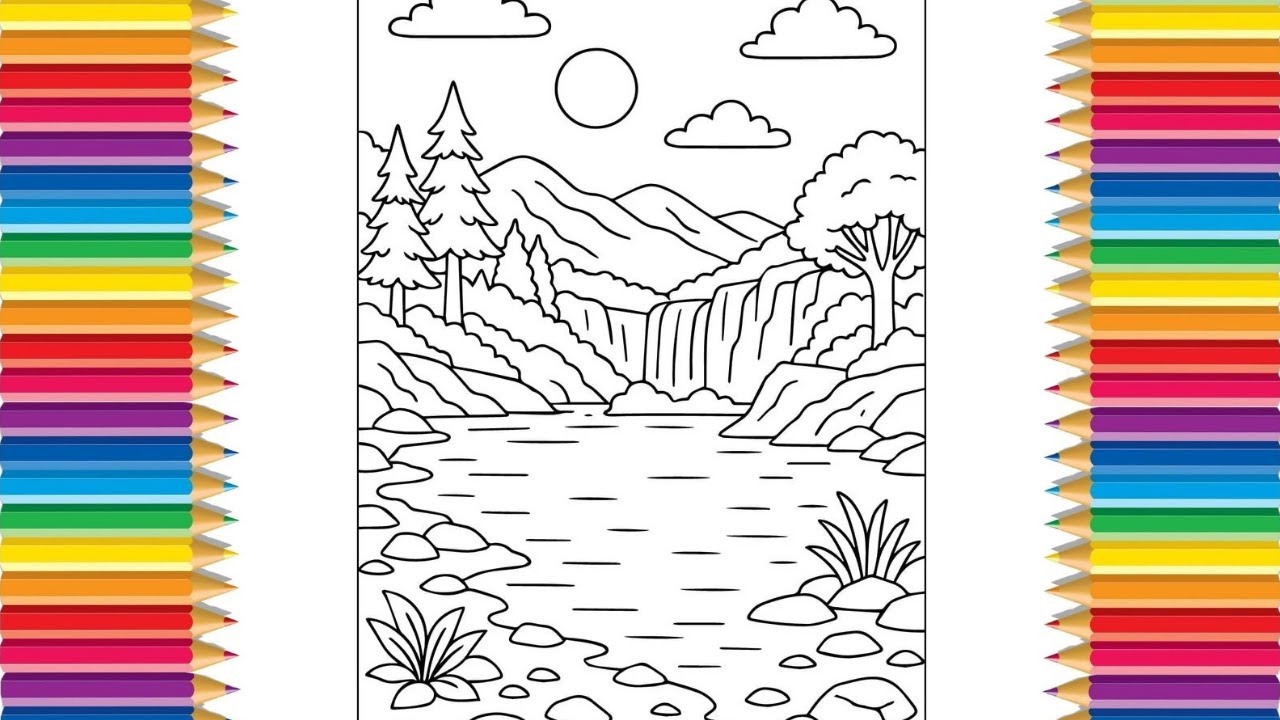 Let's coloring the scenery and waterfalls 