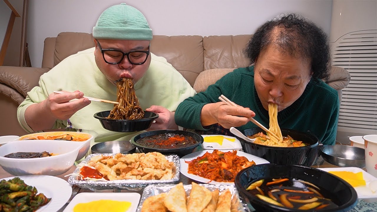 먹는 모습까지 닮은 모자의 짬뽕, 짜장면 먹방│허미노가 이래서 흡입을 잘하나..? Black Bean Noodle Mukbang Eatingshow