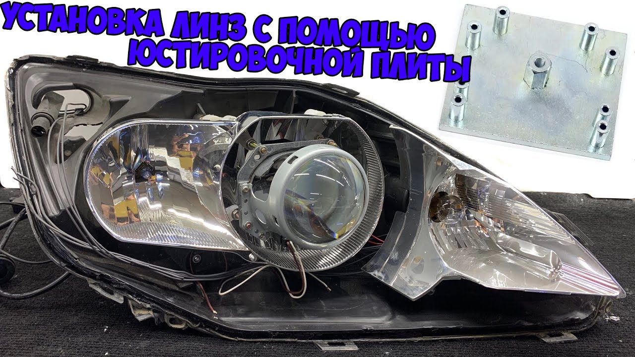 Установка линз на шпильки с помощью юстировочной плиты