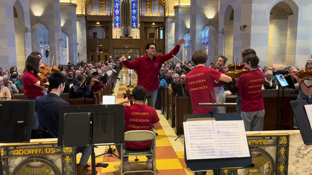 Mozart k. 136 conductor view Amit Peled, conductor Mount Vernon Virtuosi St. Ann Church Wash. DC