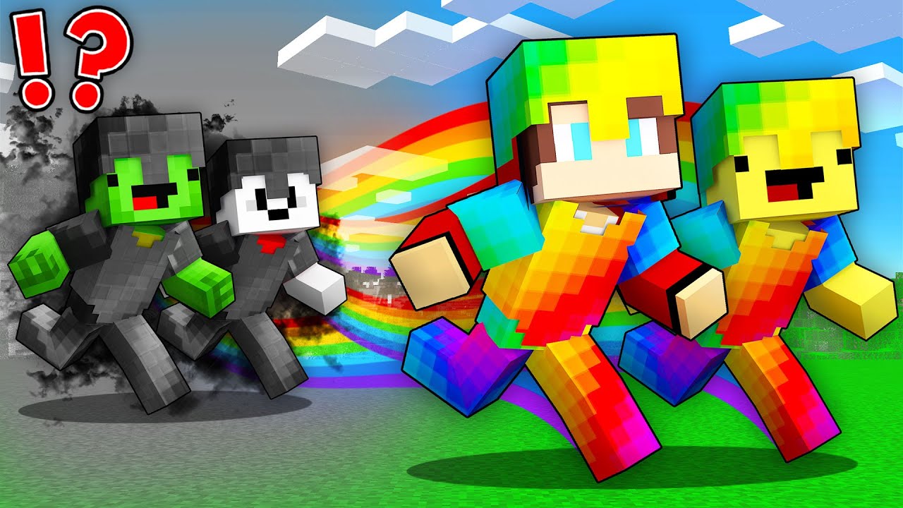 RAINBOW ARMOR Speedrunner vs DARKNESS ARMOR Hunters : JJ vs Mikey in Minecraft Maizen!