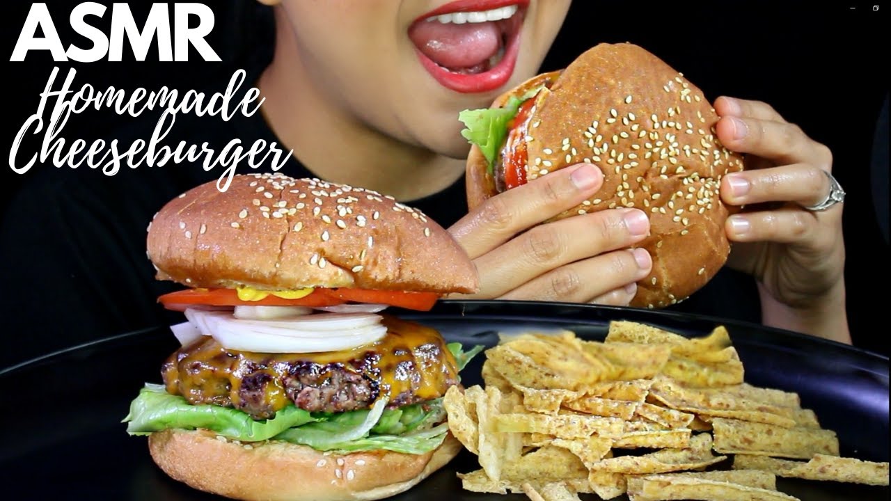 ASMR Classic American CHEESEBURGER and CHIPS Eating Sound MUKBANG