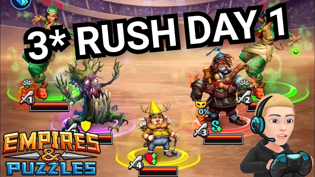 3* Rush Attack Raid Tournament With Commentary - Day 1 - No Blue - Empires & Puzzles