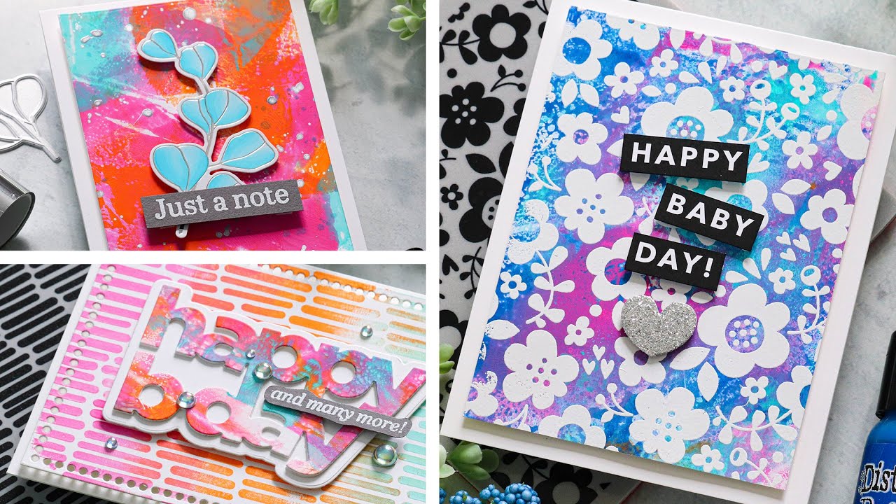 Gel Press and Distress Paint Backgrounds + Simon's Happy and Joyful Release