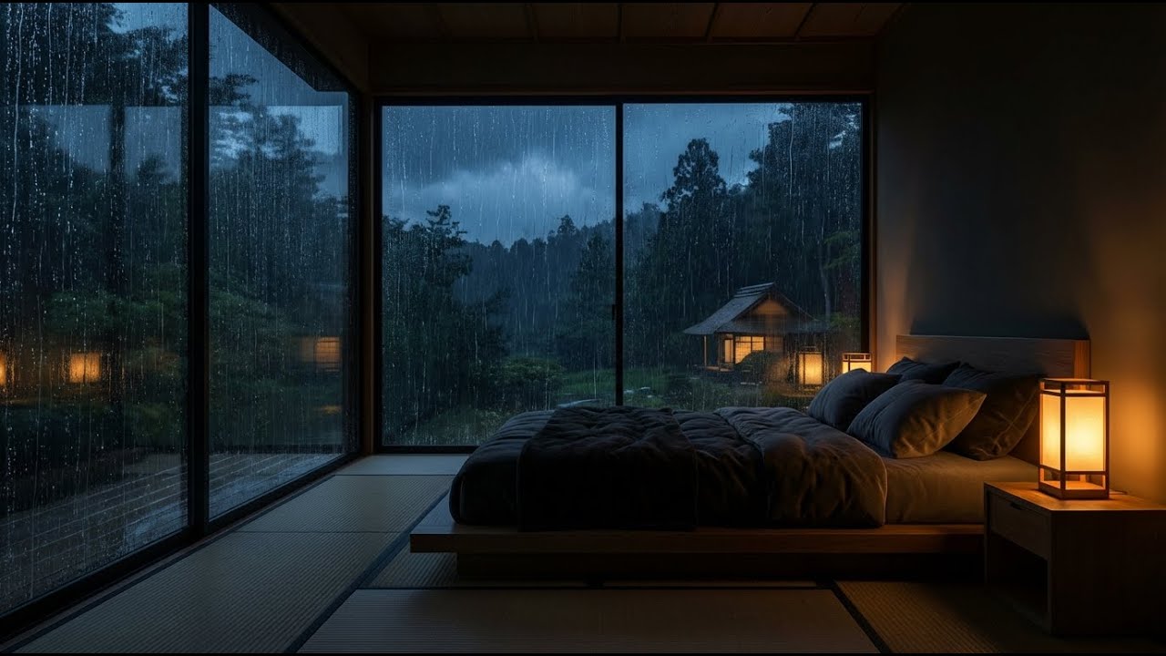 [Natural] Rain Sounds & Felt Piano in Dark Forest Window for 8 Hours Deep Sleep and Serenity 💤🏠