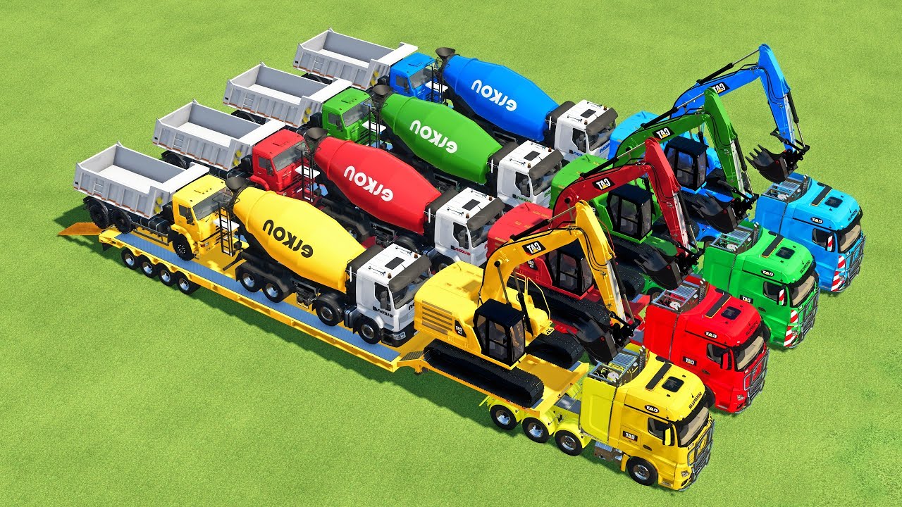 GARAGE OF COLORS - ALL TANK TRUCK, LOADER WITH DOUBLE FLATBED TRAILER TRUCK, MERCEDES - FS22