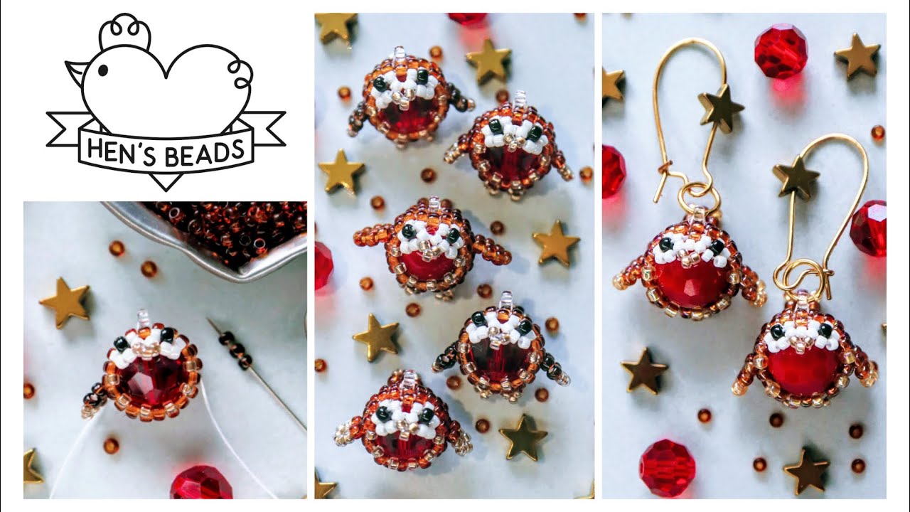 How to make ROBIN BIRDS CHARMS - Christmas earrings from seed beads | Hen's Beads DIY Tutorial