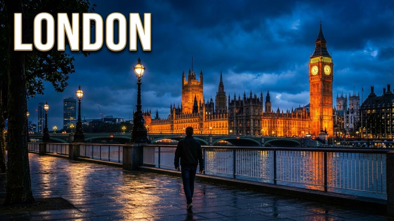 Experience London Thames | Jubilee Gardens Big Ben | Night Walk 4K HDR