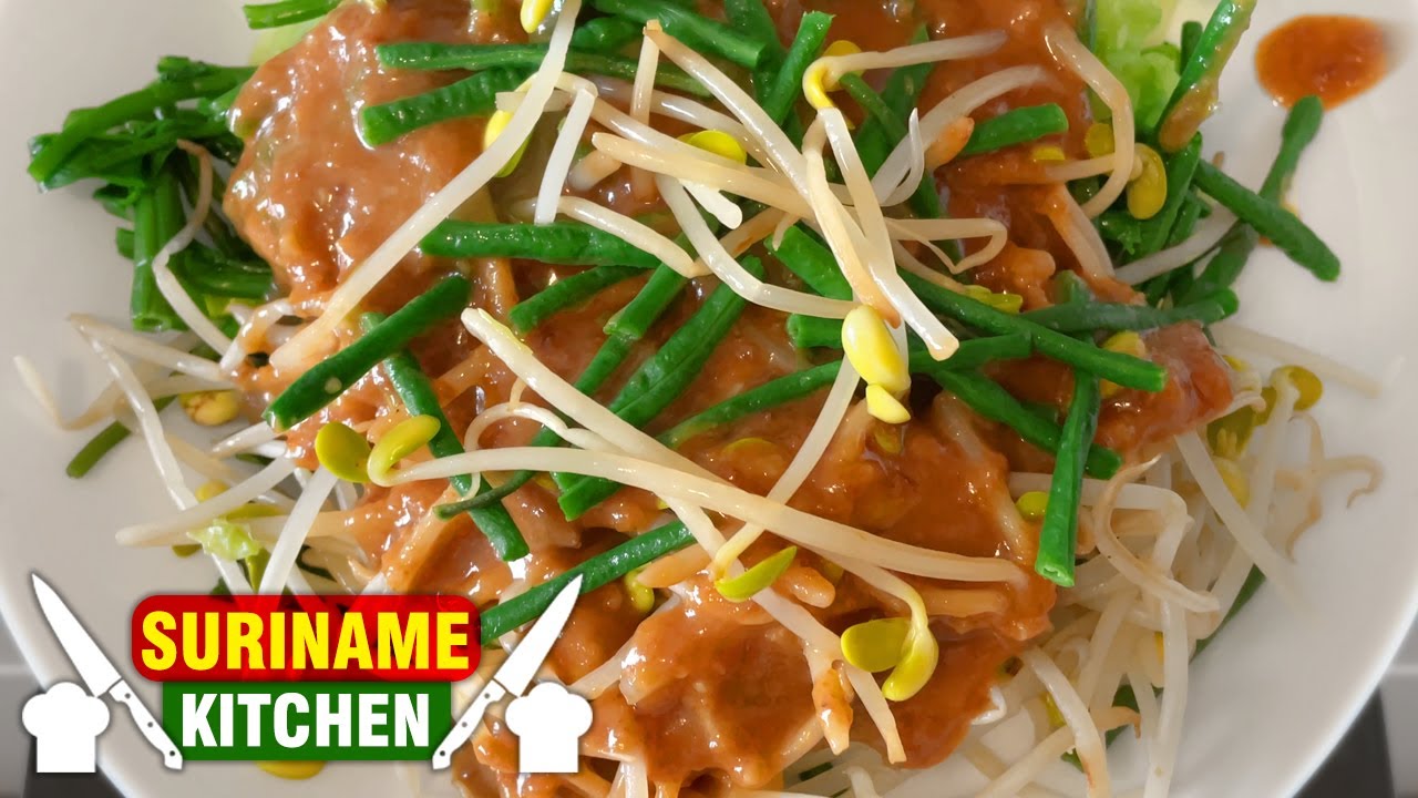 Surinaamse Pietjel Recept (Petjel Met Pinda Saus Verse Groenten) | Peanut Sauce Fresh Vegetables