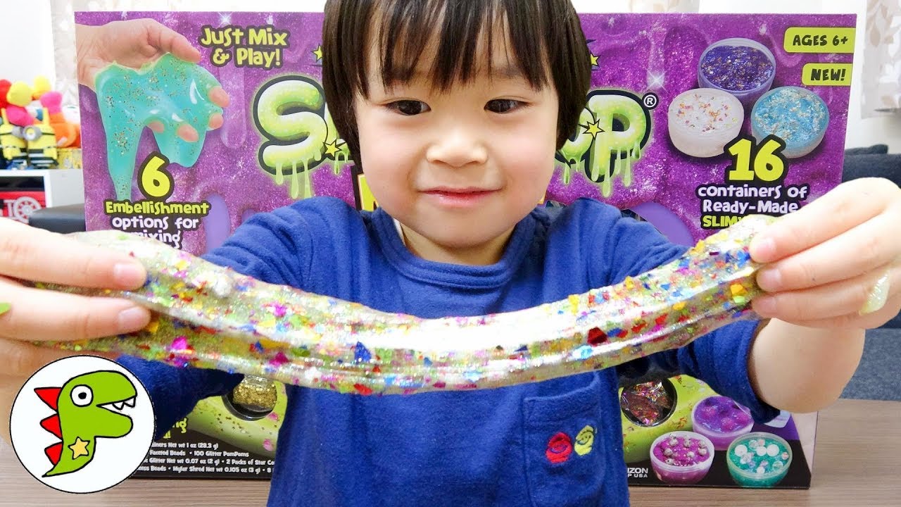 レオくんがスライムで遊ぶよ！キラキラにしたり色を混ぜたりしよう！トイキッズ