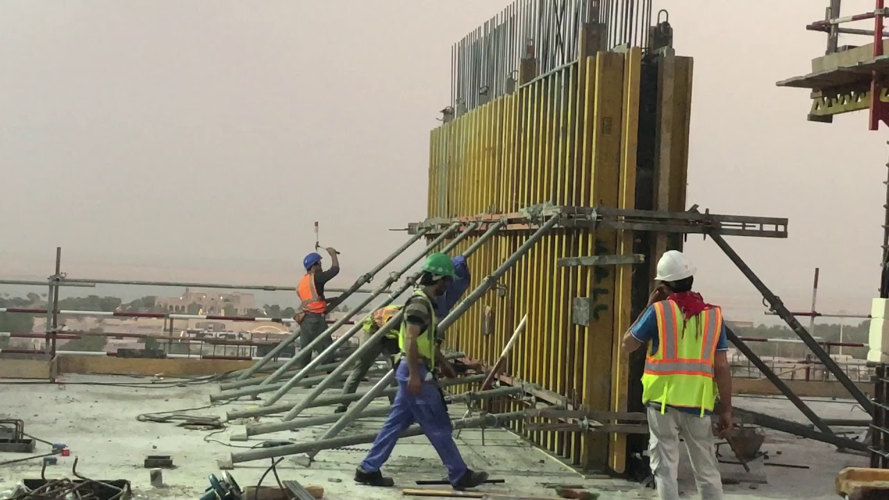 Shear wall and columns reinforcement and formwork