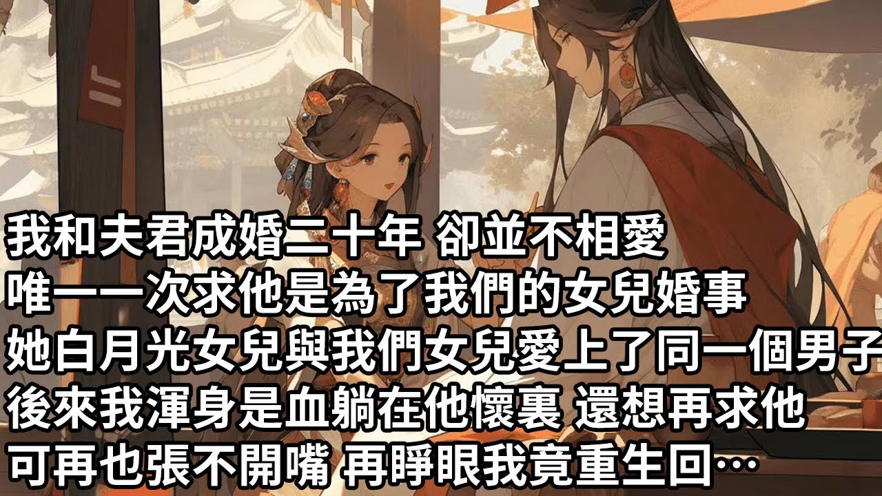 【一口氣看完】我和夫君成婚二十年 卻並不相愛，唯一一次求他是為了我們的女兒婚事，她白月光女兒與我們女兒愛上了同一個男子，後來我渾身是血躺在他懷裏 還想再求他，可再也張不開嘴 再睜眼我竟重生回…