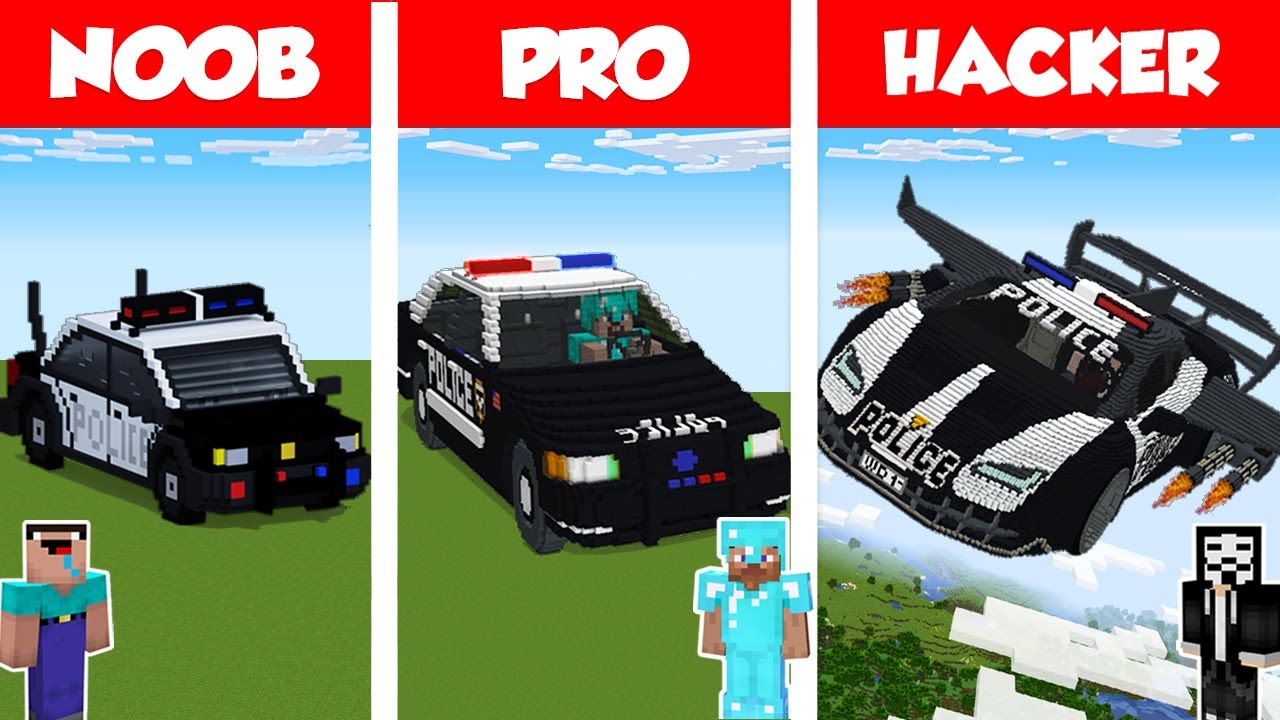 Minecraft NOOB vs PRO vs HACKER: POLICE CAR HOUSE BUILD CHALLENGE in Minecraft / Animation