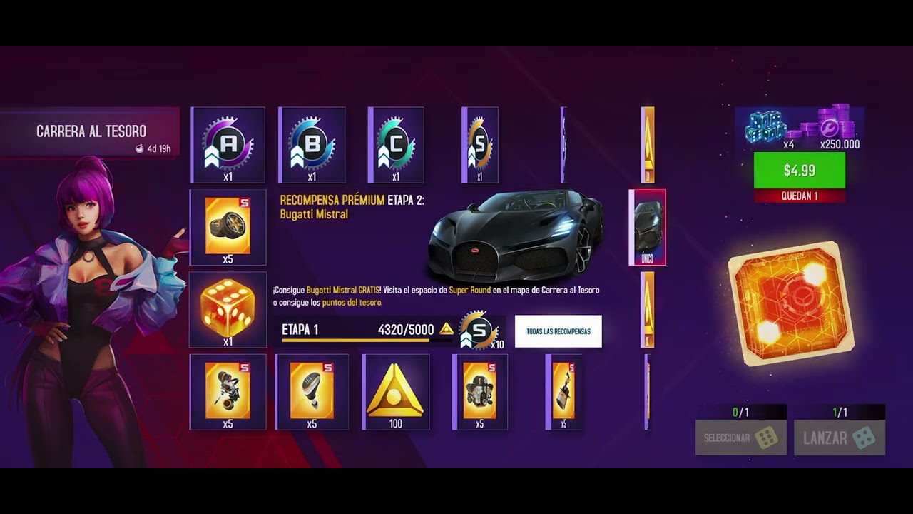 Asphalt 8 - Carrera al Tesoro, Bugatti Mistral $150.00 hasta ganarlo🥴