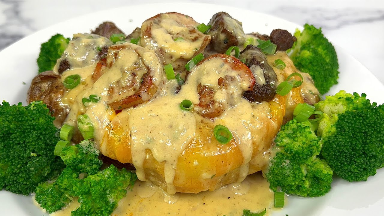 HOW TO MAKE LOADED SURF AND TURF BAKED POTATO!
