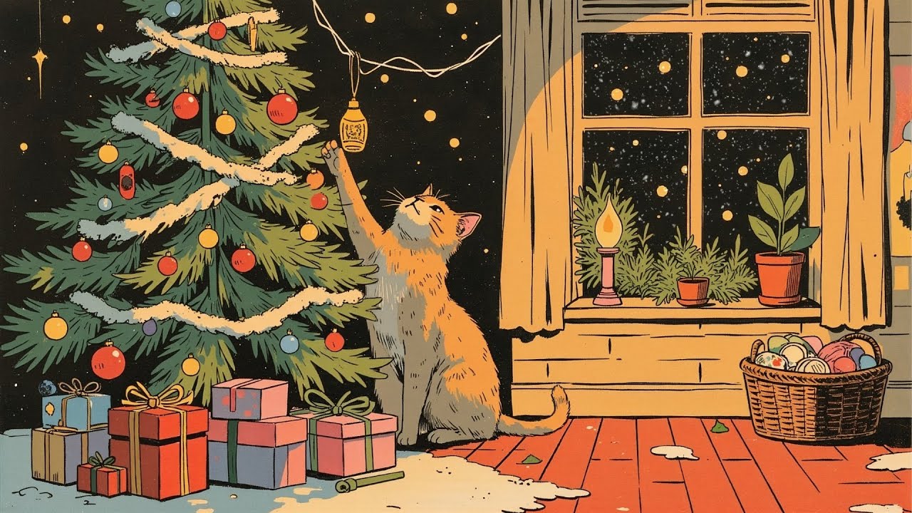 Cat’s Cozy Winter Night 🌙🐾 | Vintage Tunes