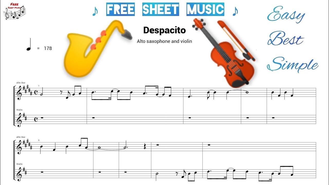Despacito saxophone and violin sheet music