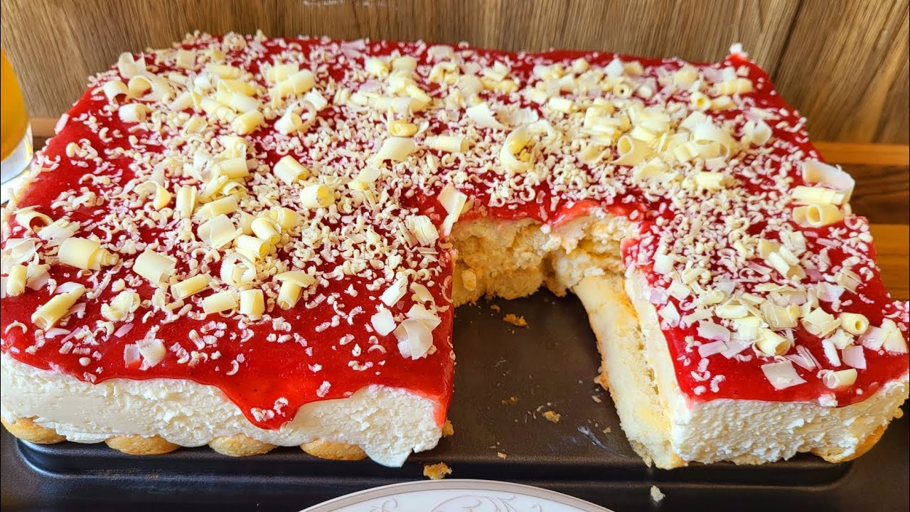 Spaghetti Eis Kuchen ohne Backen | schnelles Erdbeer Kuchenrezept no bake