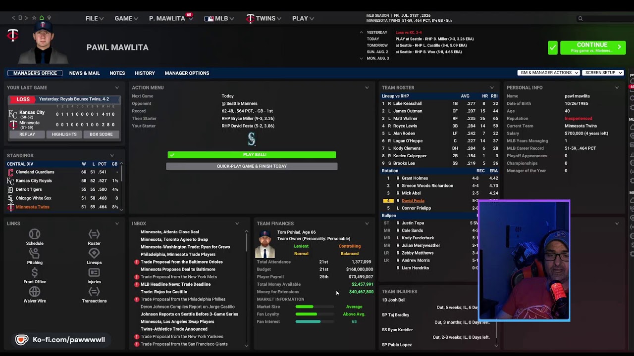 OOTP 27 Minnesota Twins Franchise