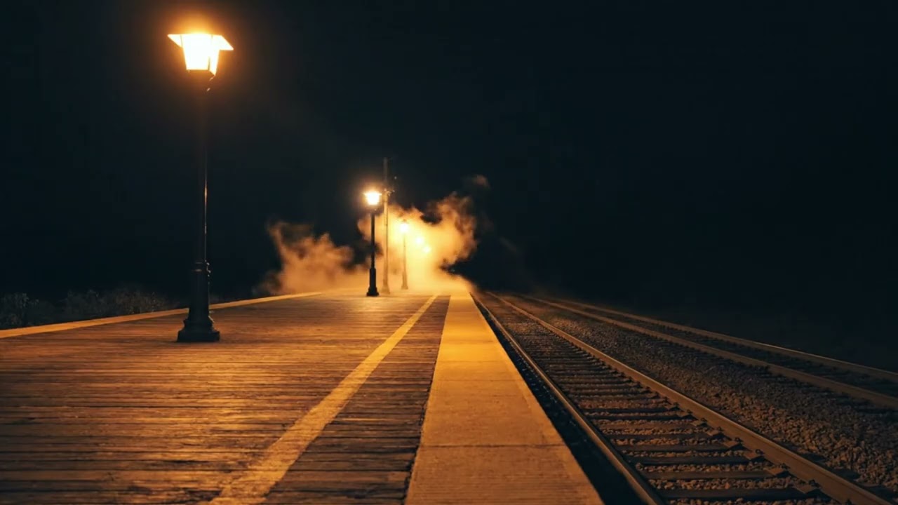 Abandoned Train Platform at Night 🌙 Calm Ambient Sound for Sleep & Relaxation