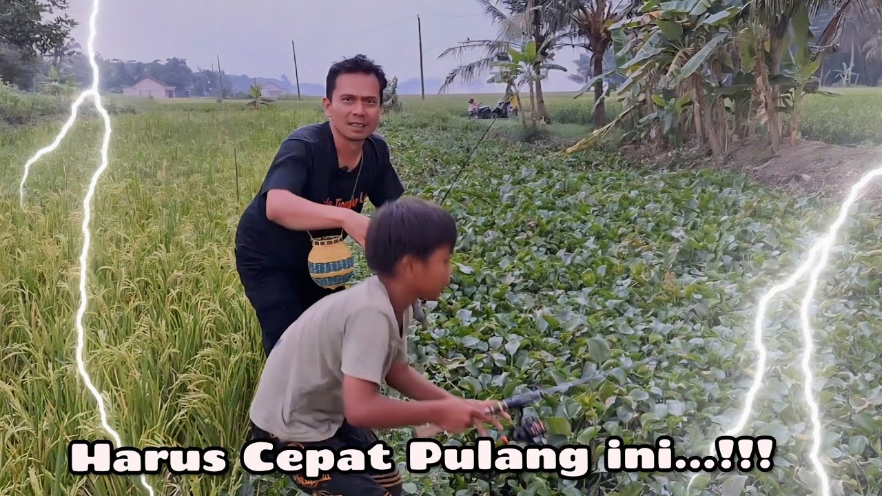GAWAT....!!! PETIR MENYAMBAR & SUARA GUNTUR MENGGELEGAR SAAT MANCING DI SUNGAI TENGAH SAWAH