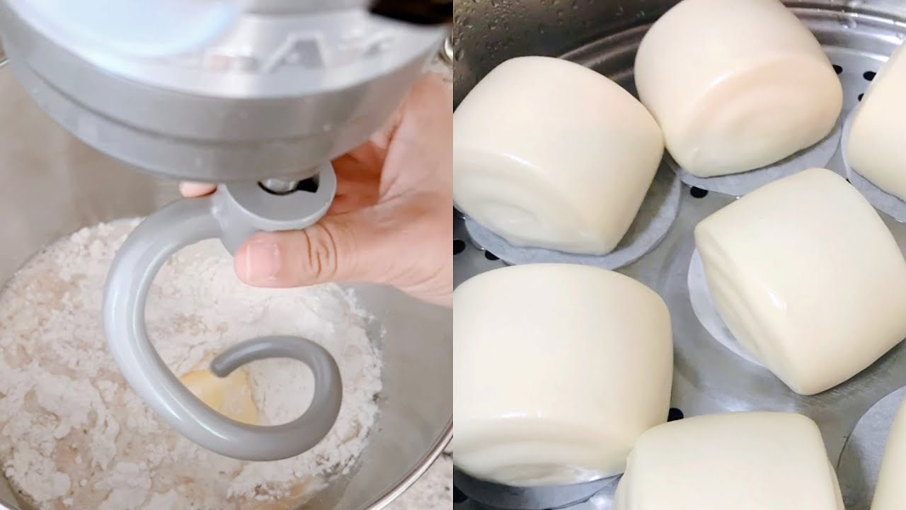 厨师机做水光肌馒头竟然这么简单！配方拿走不谢！How to make steamed bun with kitchenaid mixer