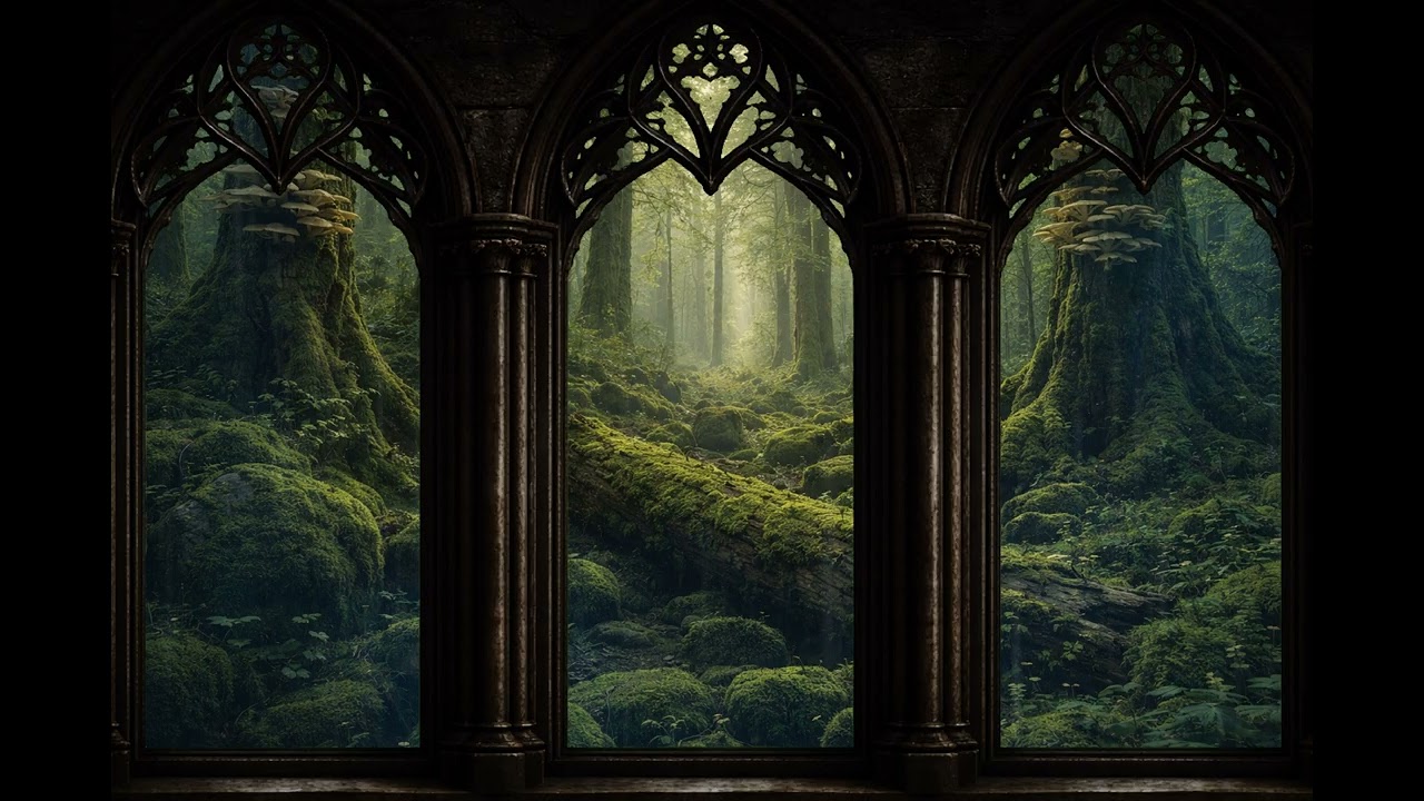 Elven Window 🌧 Rainy Mossy Forest | Light Rain (2.5 Hours)