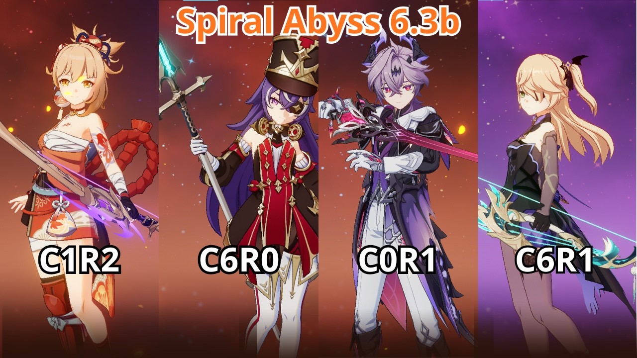 【Spiral Abyss 6.3b】C1R2 Overload Yoimiya vs both halves