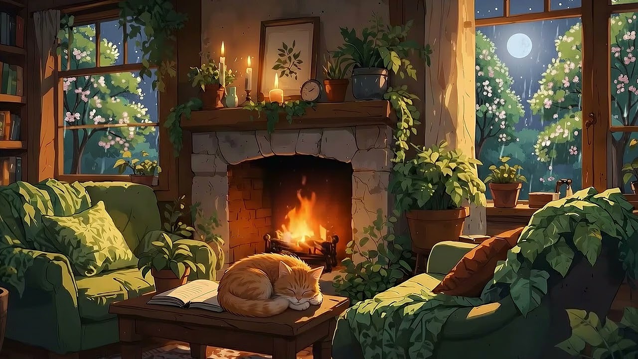 Rainy Lofi Vibes 🌧️ Chill Lofi Fireplace Beats for Study & Sleep