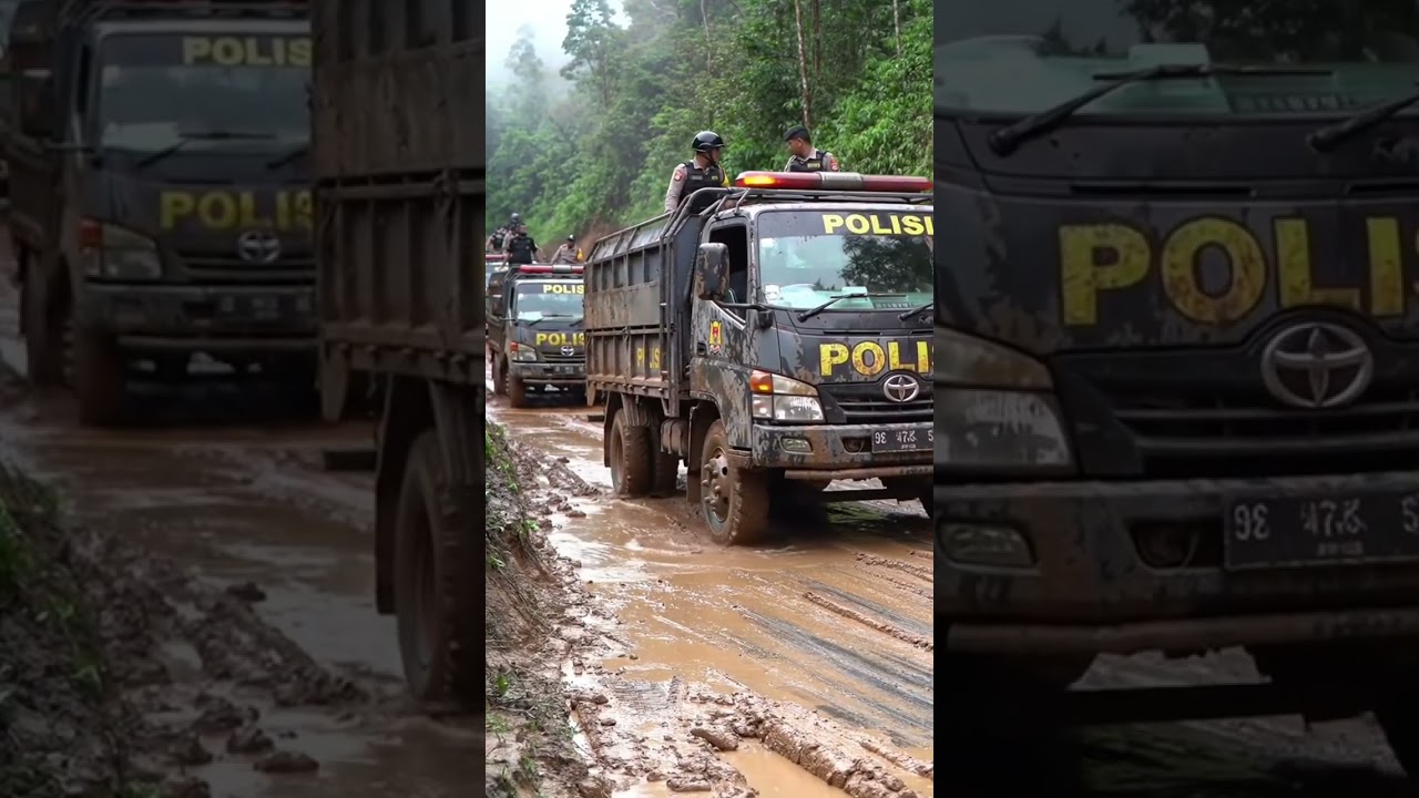 Truk polisi melewati trek lumpur tambang #trukoleng #polisi #fyp #reels #viralvideo