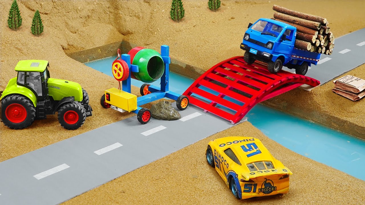 DIY Mini Tractor Builds a Strong Brick Bridge For Heavy Truck, Mc Queen Car | Science Project!