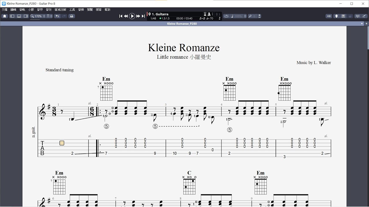 吉他譜C _ Kleine Romanze (Little romance 小羅曼史)   Guitar Pro 8