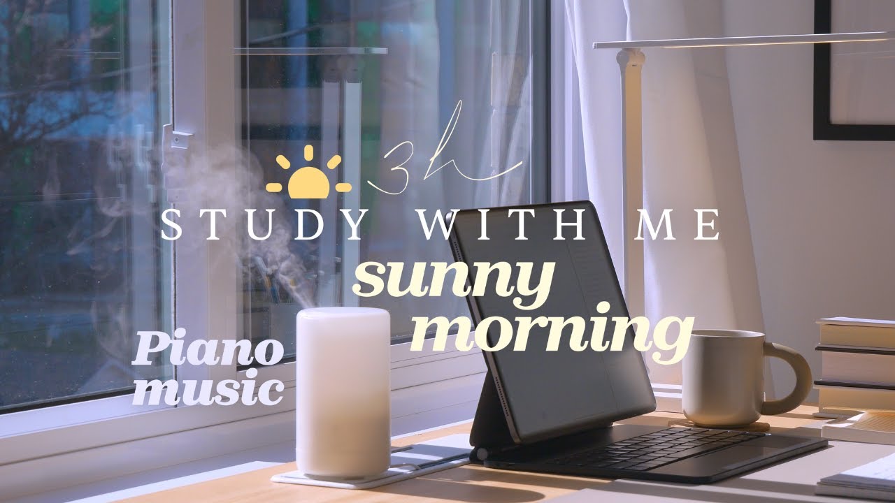☀️ 3-HOUR STUDY WITH ME on a SUNNY MORNING | 🎹 Calm Piano Music | Real Sound | Pomodoro 50/10