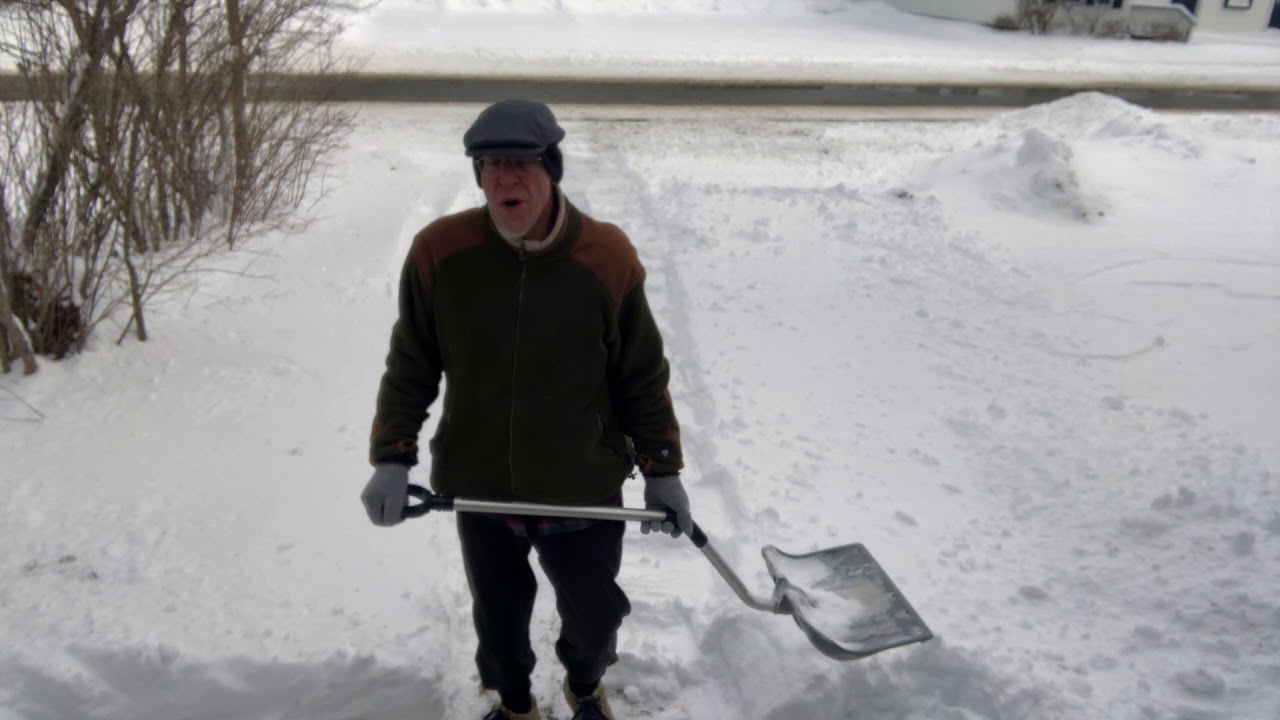 A 71-year old man's method of shoveling snow from a driveway - Amazing!