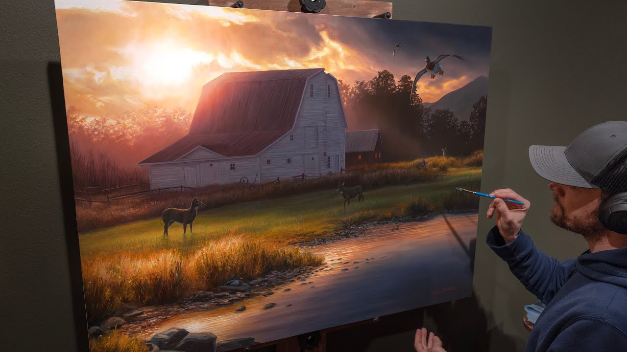 Landscape Oil Painting - Old Barn at Sunrise