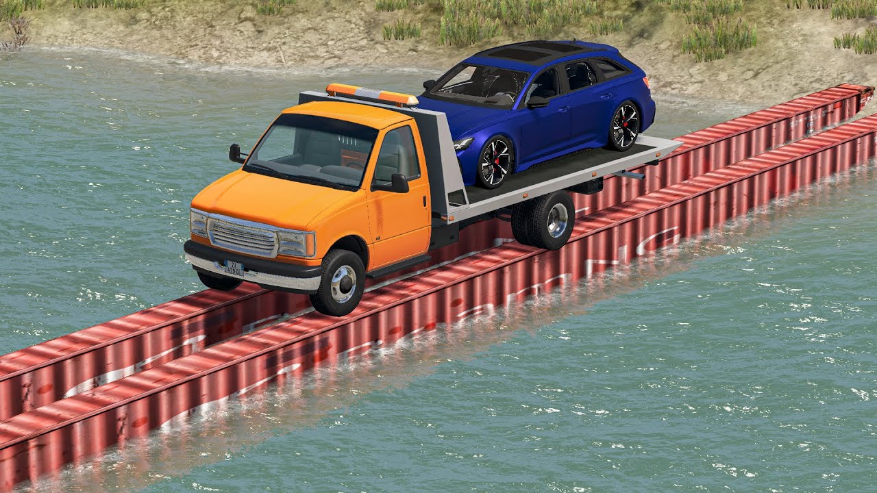 Cars vs Broken Container Bridge &ndash; BeamNG.Drive