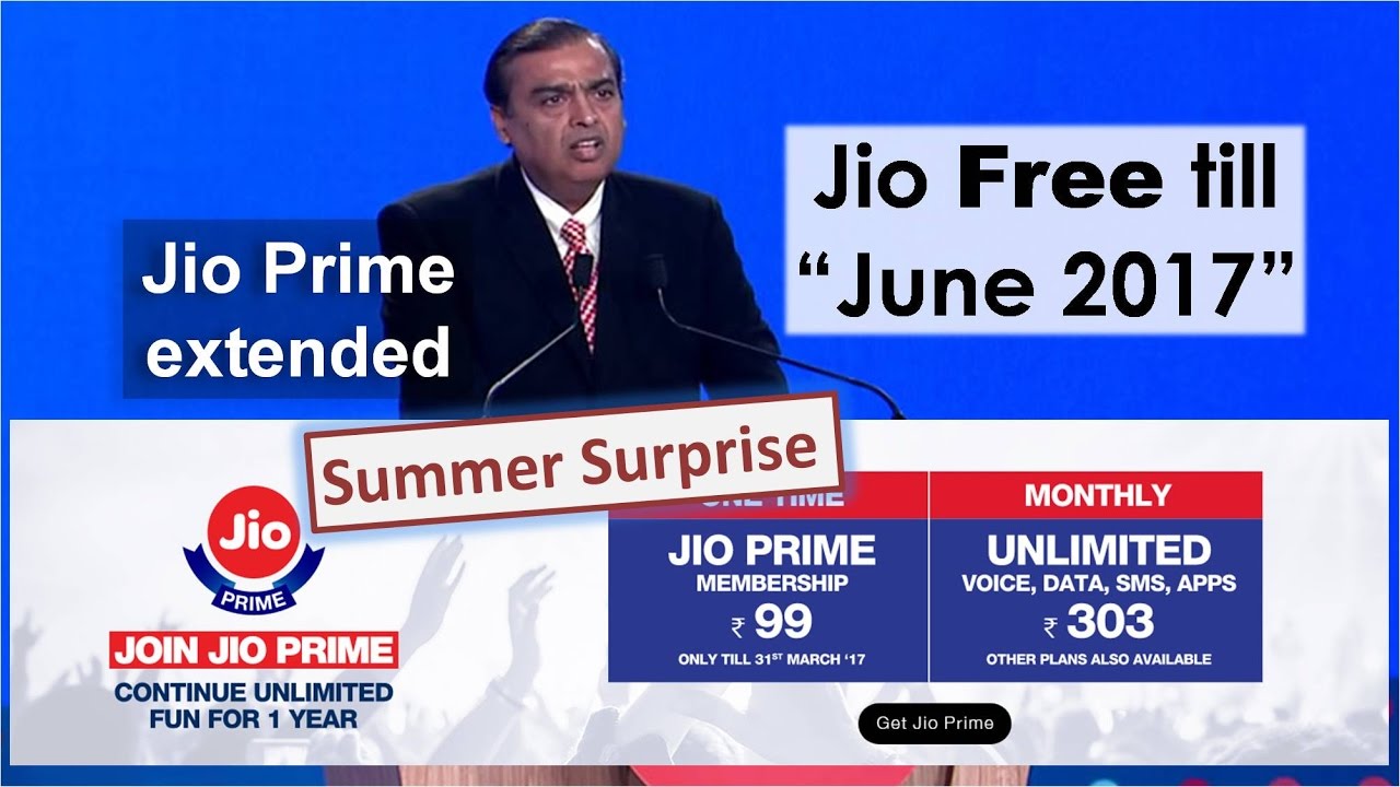 Jio Free till June 2017 - 
