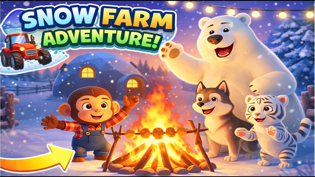 Cute Monkey Farmer: snow farm cartoon | Amazing Rescue Mission & Winter Farm Life Adventure!