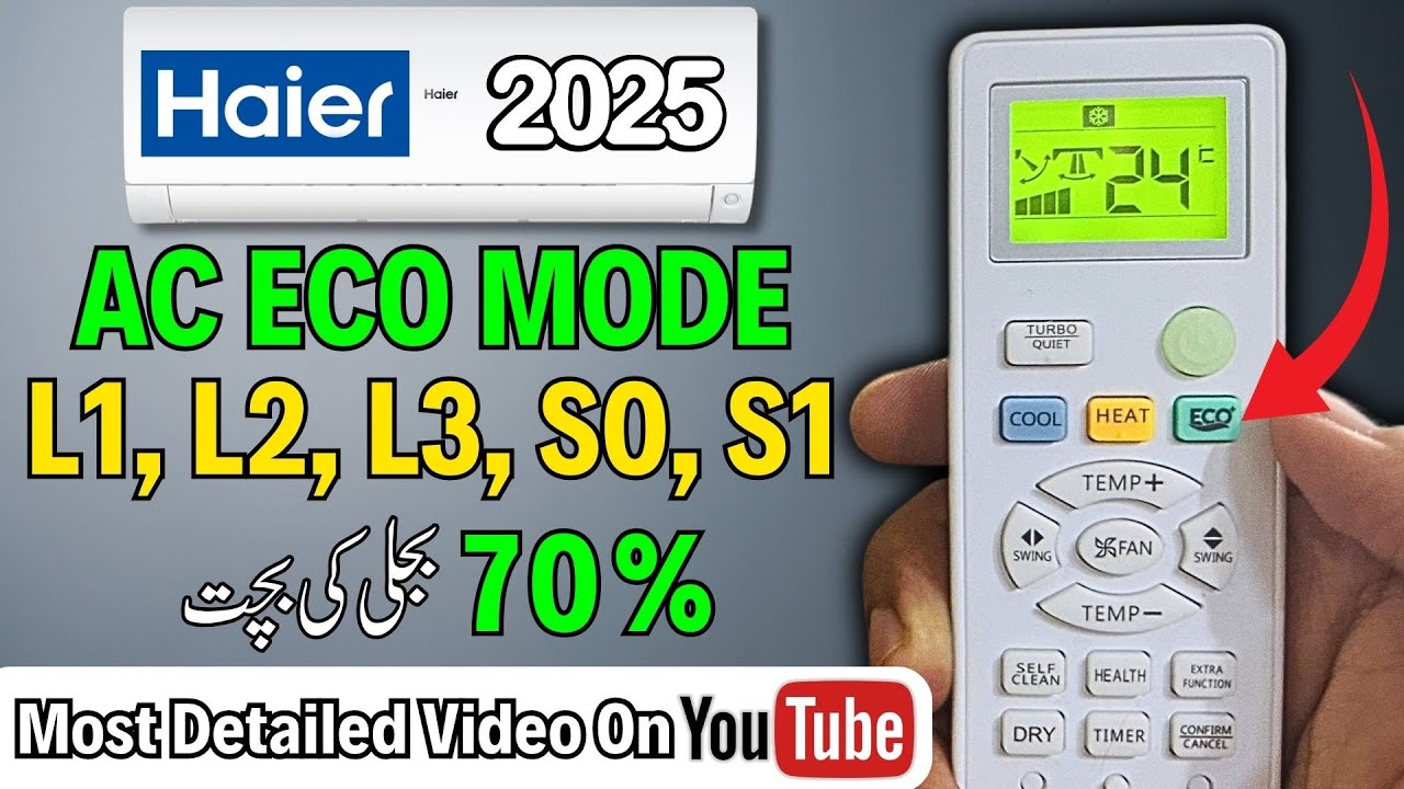 Haier AC Remote Eco Mode Setting | L1, L2, L3, SO, S1 Full Details (Urdu, Hindi)