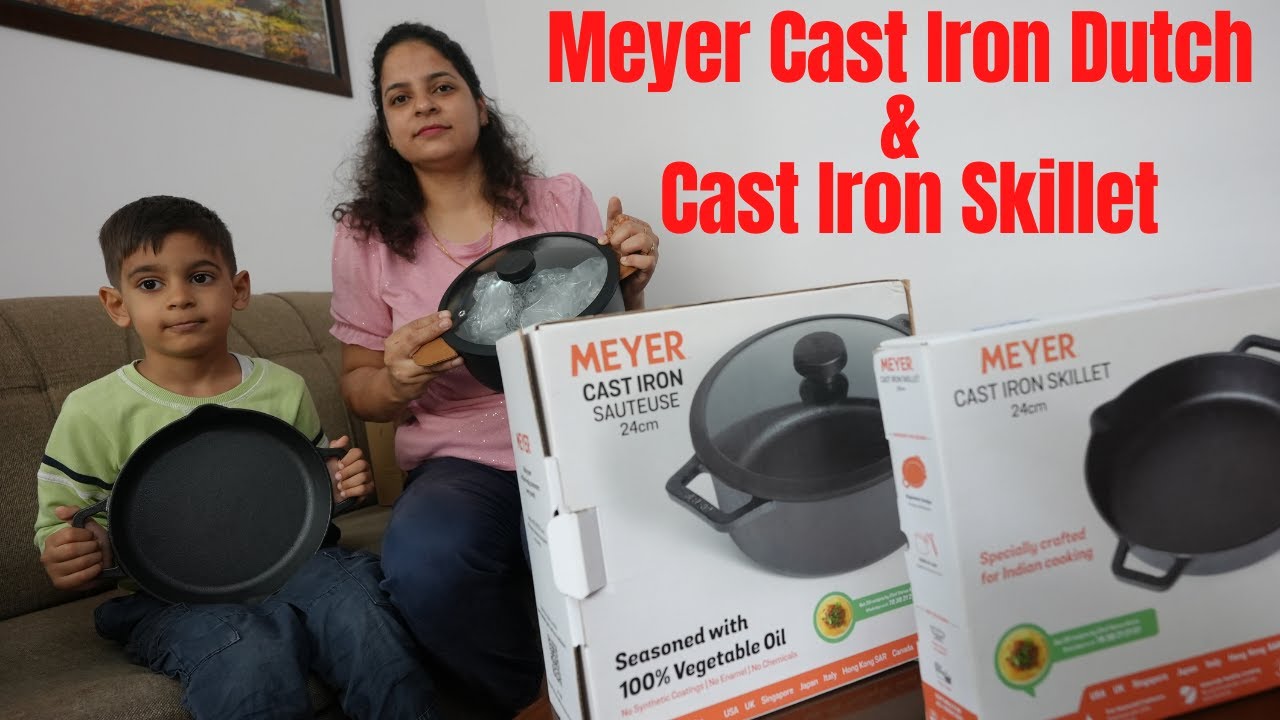 Meyer Pre Seasoned Cast Iron Dutch with Glass Lid | Meyer Pre Seasoned Cast Iron Skillet  2 Handles