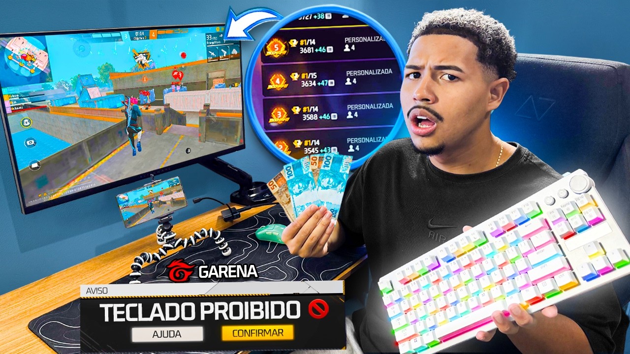 COMPREI UM TECLADO HACKER PRA JOGAR APOSTADO NO MOBILADOR! FREE FIRE
