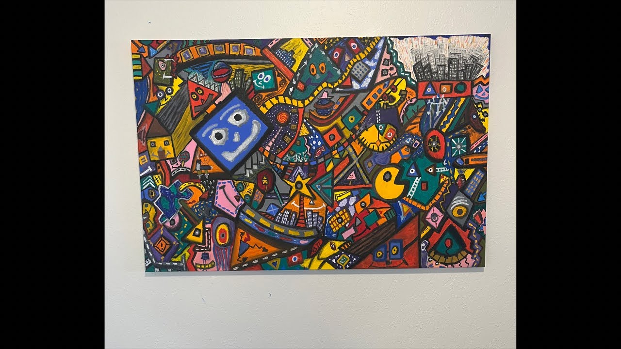 Almost Done My Large Chaotic Doodle Painting - Abstract Contemporary Oil Painting Process Livestream