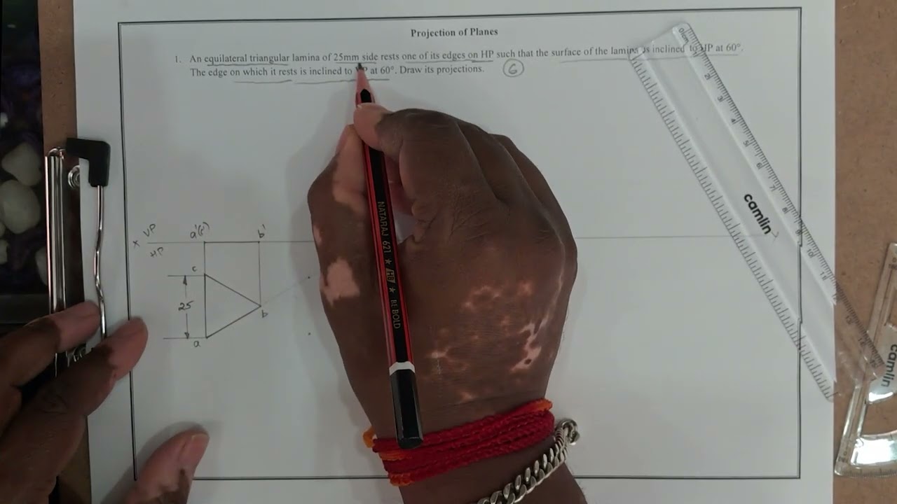CAED- Question 1. Triangle Lamina Edge resting on HP