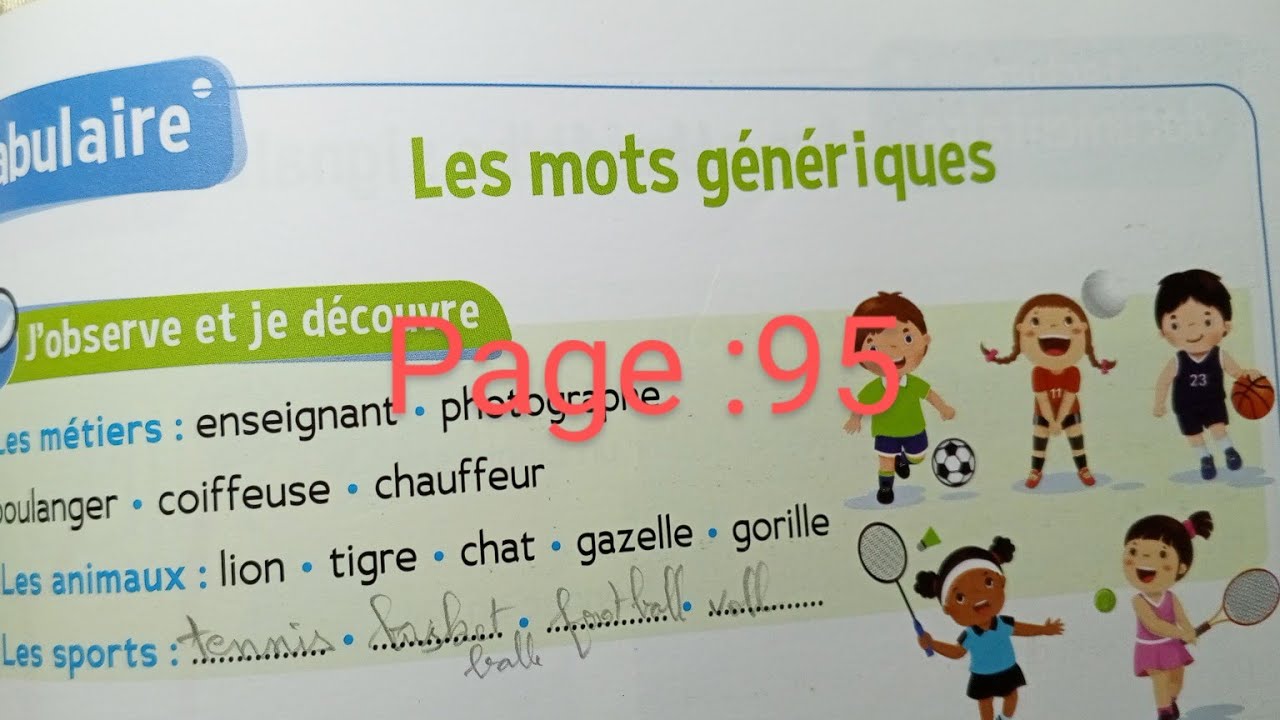 CE1 : Vocabulaire : Les mots génériques page 95. Le trésor des mots