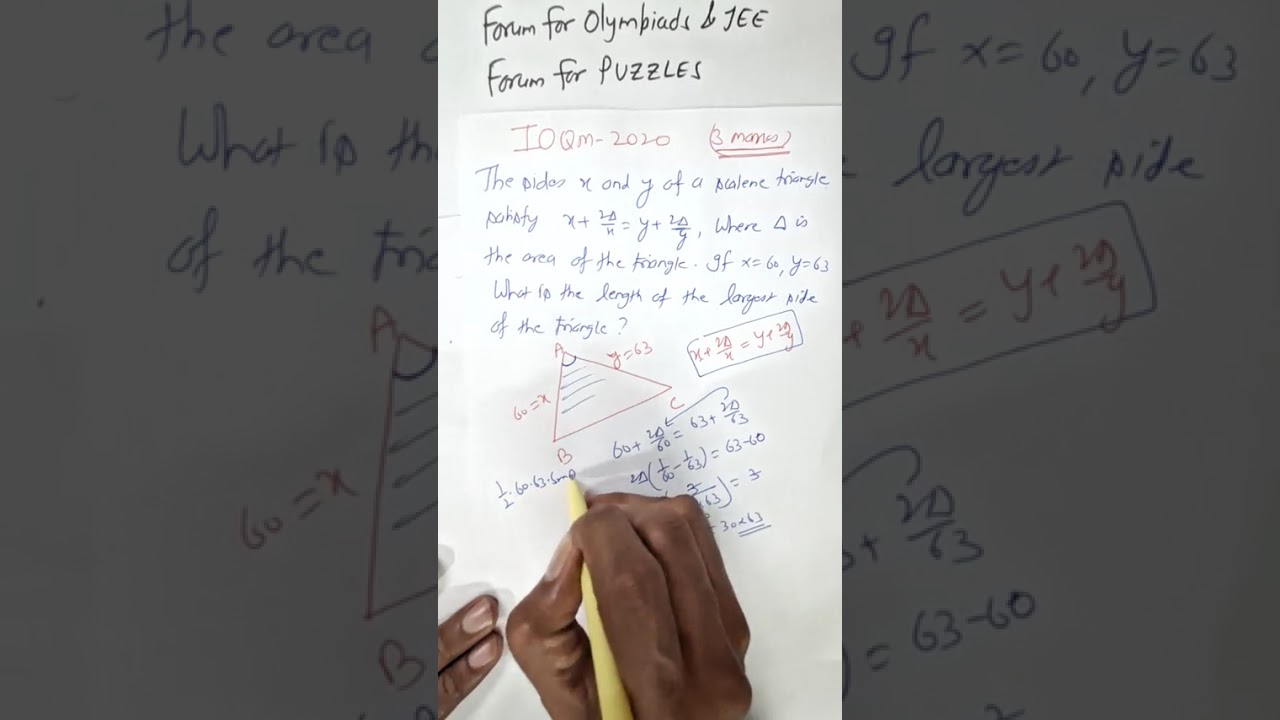 IOQM 2020 The sides x and y of a scalene triangle satisfy x+(2∆/x) = y + (2∆/y)...