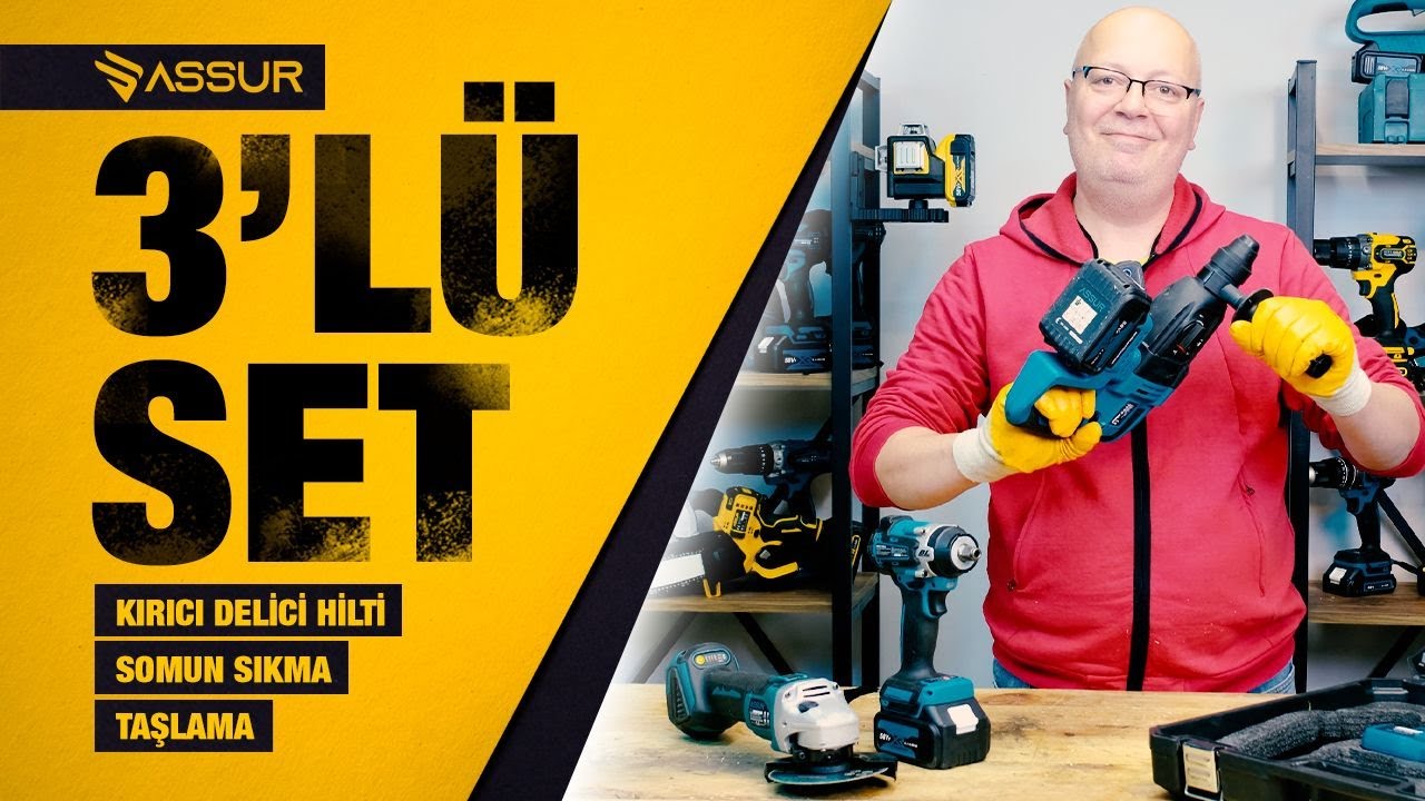 ASSUR AKÜLÜ 3'LÜ MAKİNE SETİ - KIRICI DELİCİ, SOMUN SIKMA, TAŞLAMA