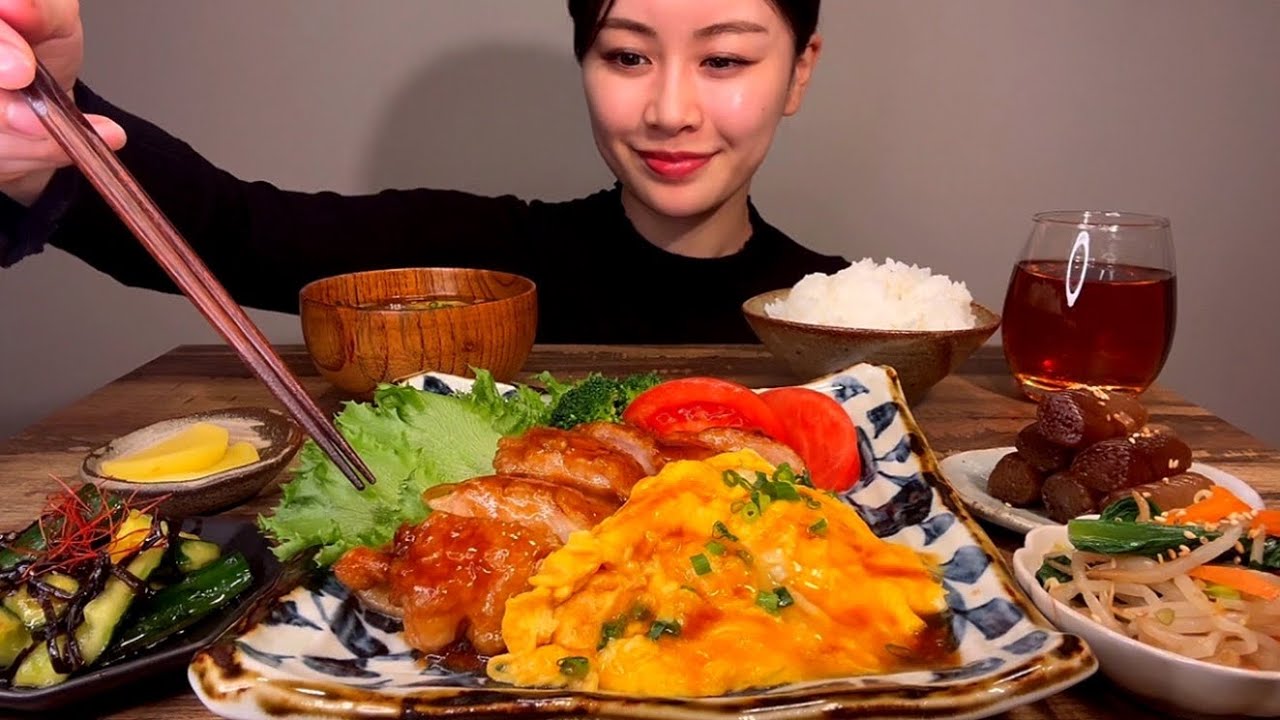 【ASMR】照り焼きチキン定食[EatingSounds モッパン 咀嚼音 먹방]