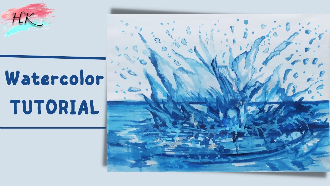 Water Splash watercolor painting tutorial