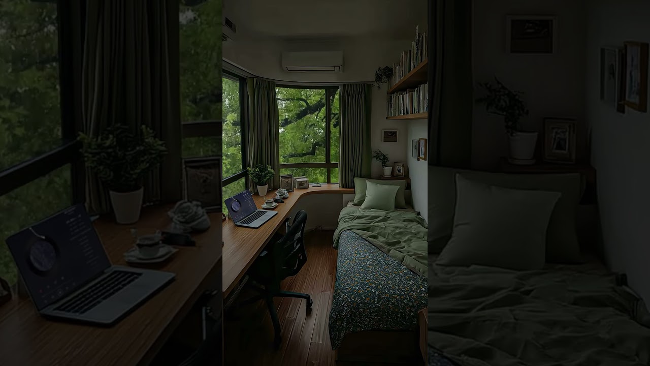 🌧🌿COZY RAINY Day in a Small Room with a Tree View