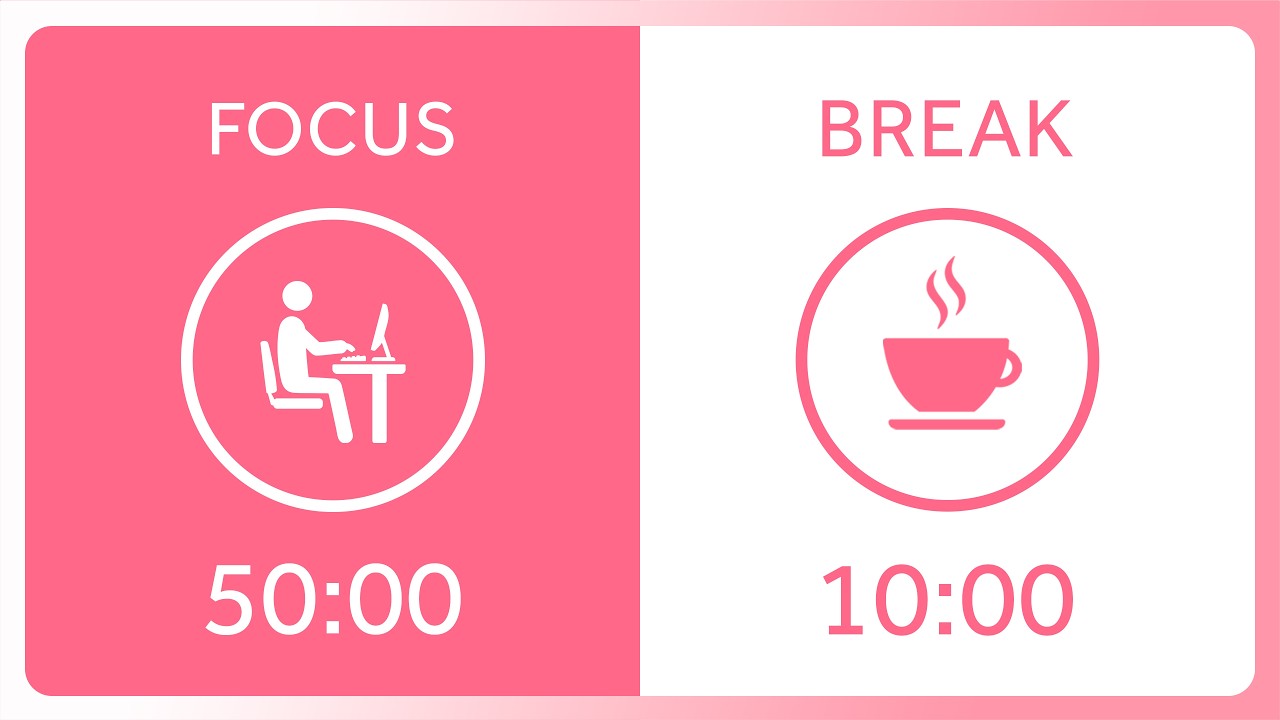 50/10 Pomodoro Timer with Pink Noise | 4 Hours Focus Session | Get Focused & Stay Productive
